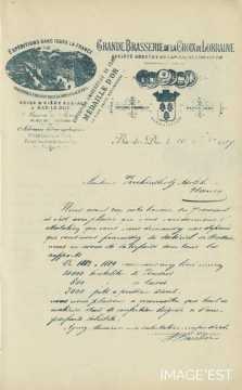 Certificat de la Grande Brasserie de la Croix de Lorraine (Bar-le-Duc)